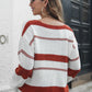 Brilliant Spark Striped V-Neck Drop Shoulder Sweater in Pink or Red