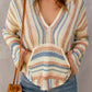 PopTrend Full Size Striped Hooded Sweater with Kangaroo Pocket