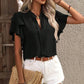 Ruffled Notched Short Sleeve Blouse
