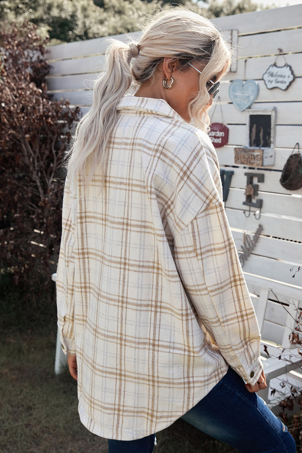 Aaarti&Destiny Full Size Plaid Curved Hem Dropped Shoulder Longline Shirt Jacket