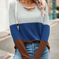 Color Block Cutout Round Neck Long Sleeve T-Shirt