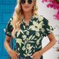 Women's Full Size Hanna Floral Notched Neck Cuffed Blouse
