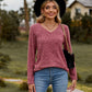 Full Size Ribbed V-Neck Long Sleeve Tee