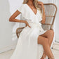Ruffled Tied V-Neck Midi Dress