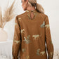 Leopard Graphic Mock Neck Puff Sleeve Blouse