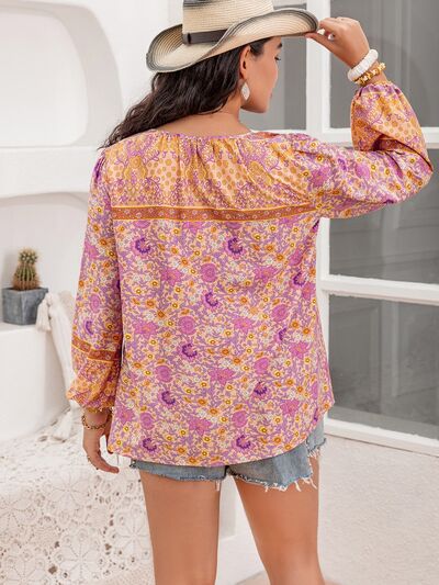 Women's Jasira Plus Size Tie Neck Tassel Printed Blouse