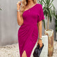 Ruched One-Shoulder Tulip Hem Midi Dress