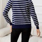 AuroraBlissX Striped Round Neck Long Sleeve Buttoned Knit Top
