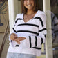 Full Size Striped Collared Neck Slit Sweater