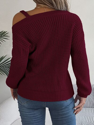 Allissa Asymmetrical Neck Cold Shoulder Long Sleeve Sweater