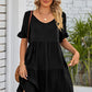 SO BOHO Full Size V-Neck Flounce Sleeve Tiered Dress