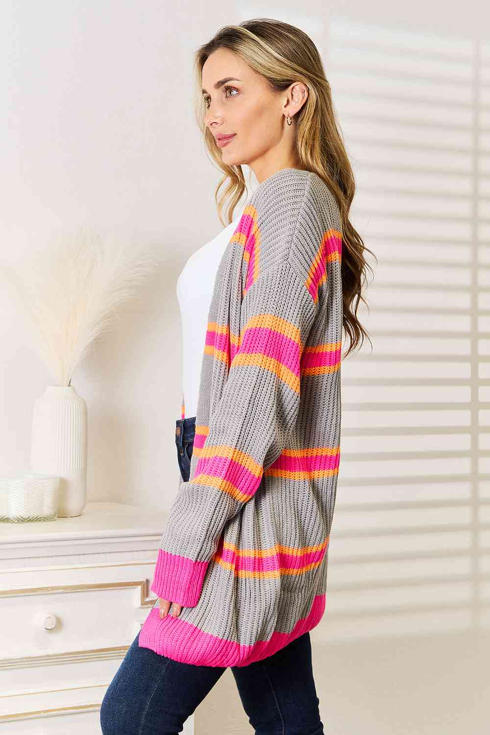 Woven Right Ribbed Long Sleeve Cardigan *