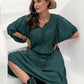 Plus Size Tie Neck Balloon Sleeve Midi Dress