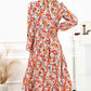 Floral Notched Neck Long Sleeve Dress