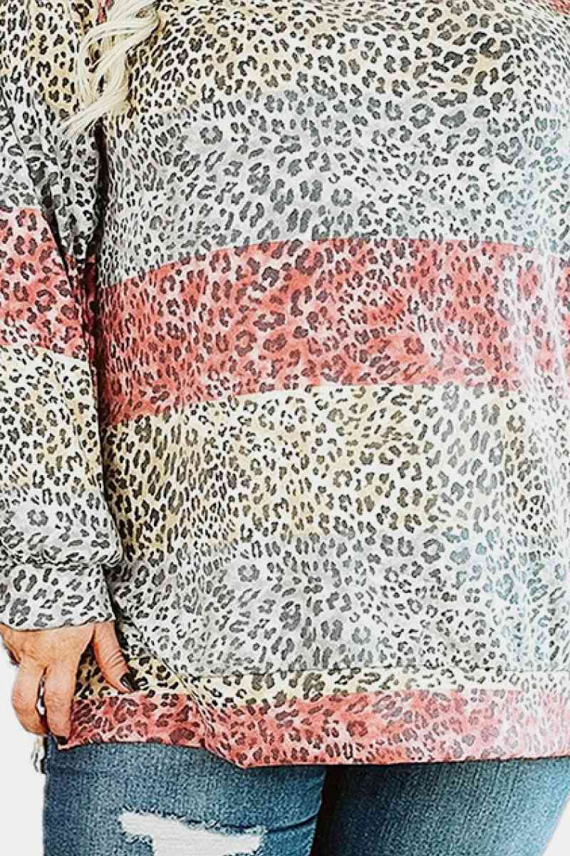 Plus Size Hannah Mea Color Block Leopard Tops