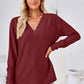 Full Size V-Neck Long Sleeve Blouse