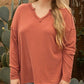 Plus Size Notched Long Sleeve T-Shirt