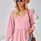 Full Size V-Neck Lantern Sleeve Blouse