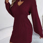 Cable-Knit Cutout Round Neck Slit Sweater
