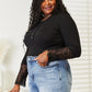 Double Take Black Full Size Crochet Lace Hem Sleeve Button Top
