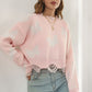 NatashaJay Printed Round Neck Ribbed Long Sleeve Sweater 🦋