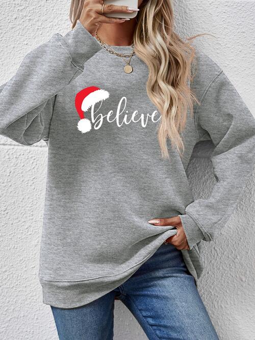 Christmas BELIEVE Graphic Long Sleeve Sweatshirt