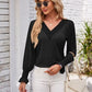 Smocked V-Neck Long Sleeve Blouse