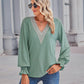 Full Size V-Neck Eyelet Flounce Sleeve Blouse