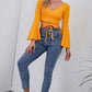 Tie Front Flare Sleeve Cropped Top