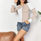 Double Take Khaki Color Block Exposed Seam Top