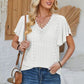 Eyelet Applique V-Neck Cap Sleeve T-Shirt