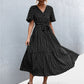 Women's Printed V-Neck Flutter Sleeve Belted Dress