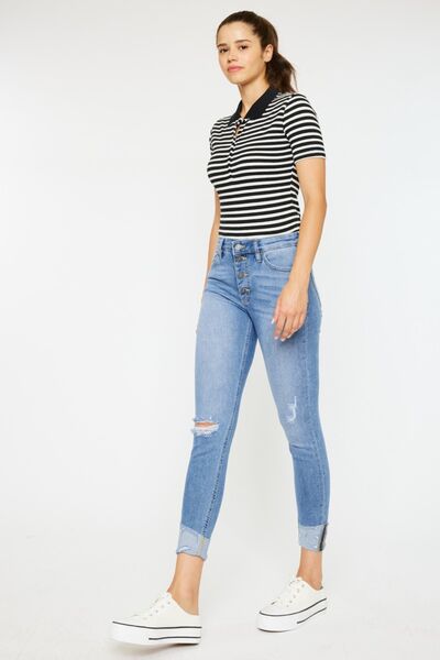 Kancan Distressed Cat's Whiskers Button Fly Jeans *