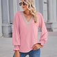 Full Size V-Neck Eyelet Flounce Sleeve Blouse