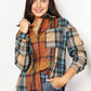 Double Take Full Size Plaid Curved Hem Shirt Jacket with Breast Pockets