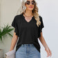 Women's JAYLEEN Full Size Notched Neck Flutter Sleeve Tee