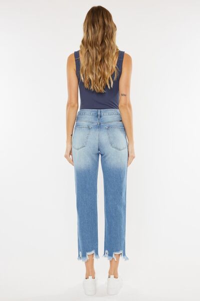 Kancan High Waist Chewed Up Straight Mom Jeans *