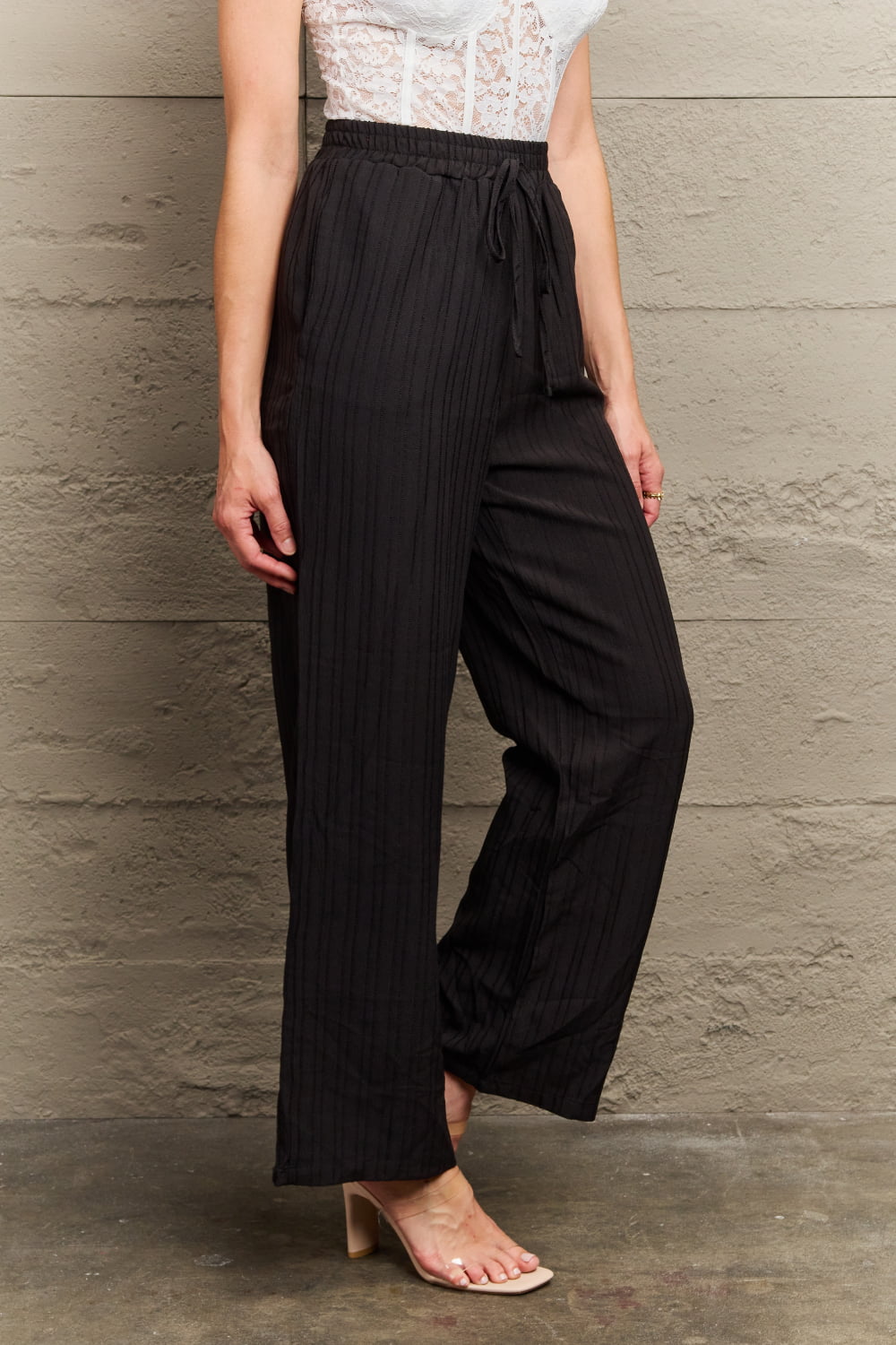 Black Tie Waist Long Pants