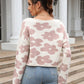 Malibu Dreams Round Neck Flower Pattern Dropped Shoulder Pullover Sweater