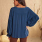 Peacock Blue Tie Neck Long Sleeve Blouse