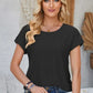 Eyelet Round Neck Rolled Short Sleeve T-Shirt