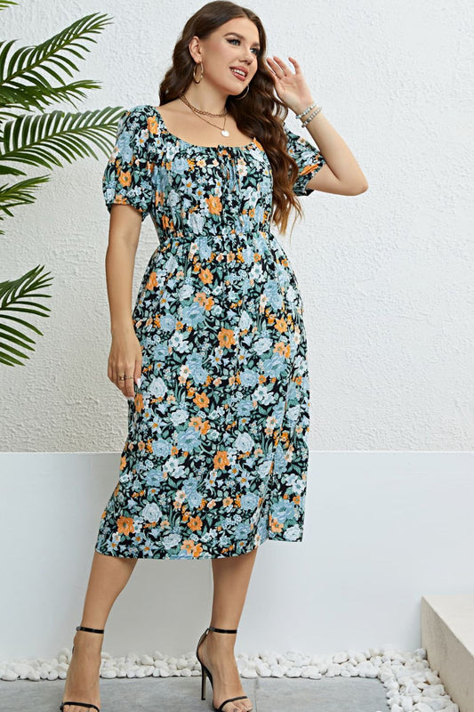 Plus Size Floral Split Short Sleeve Dress