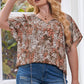 Women's Plus Size Floral Tie Neck Short Sleeve Blouse