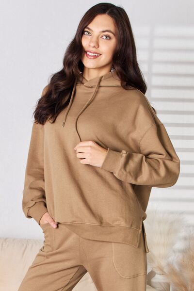 RISEN Mocha Drawstring Drop Shoulder Long Sleeve Hoodie