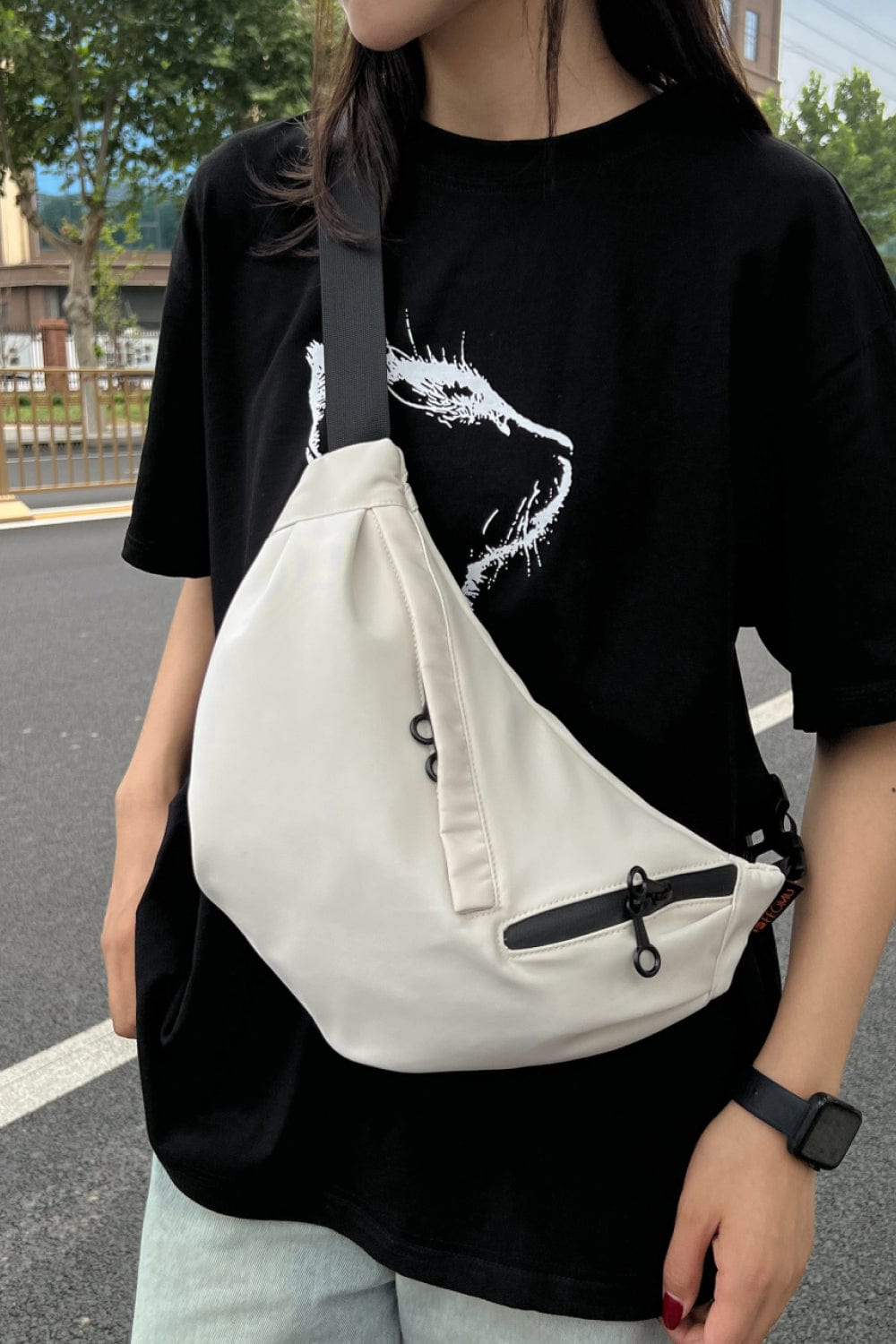 Large Ivory Nylon Sling Bag