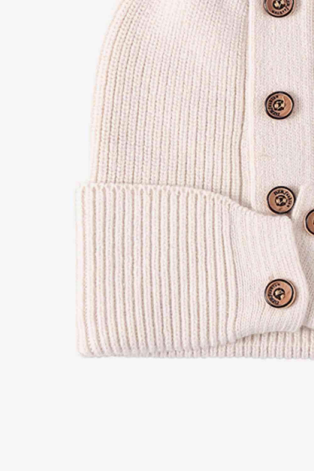 CHIC HATZ Button Detail Rib-Knit Hat Cuff Beanie