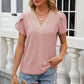 Eyelet V-Neck Petal Sleeve T-Shirt