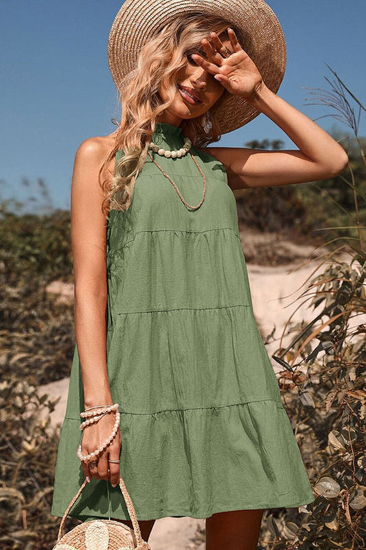 SoCasual Tie Back Sleeveless Tiered Mini Dress