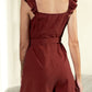 Theresa Full Size Tie Belt V-Neck Ruffled Romper