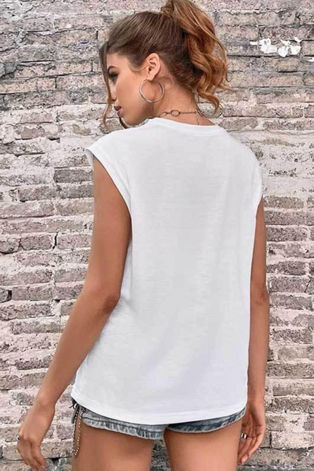 Women's Round Neck Cap Sleeve Top